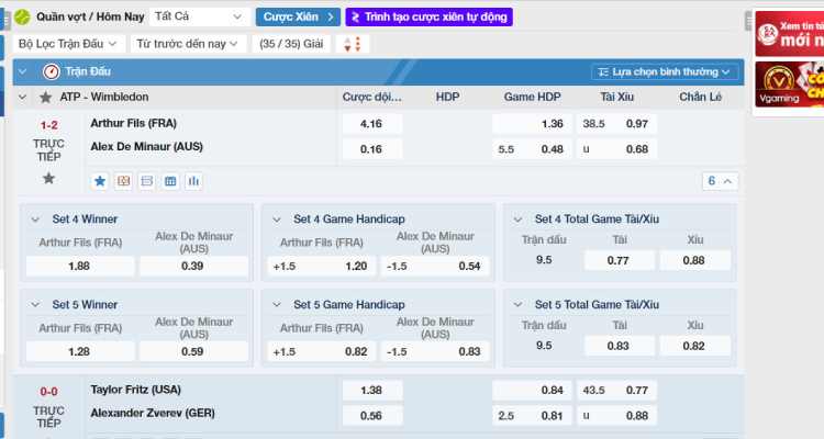 kèo cược giải tennis ATP Wimbledon