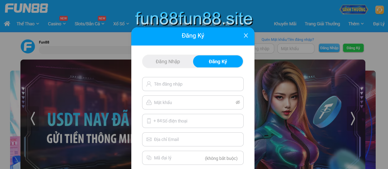 Thông tin đăng ký để hỗ trợ Fun88